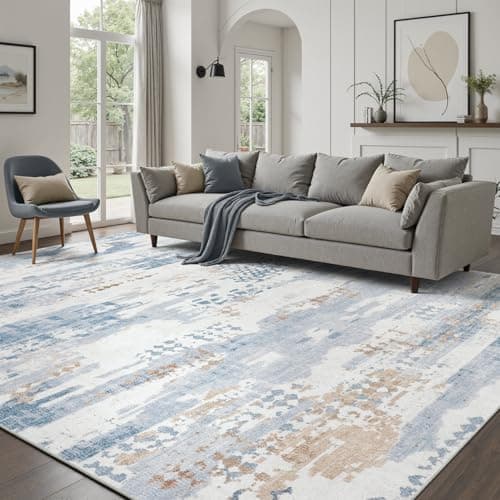 DCX Abstract Area Rug 9x12, Washable Blue Modern Rug for Living Room, Kid & Pet Friendly with Rubber Back Non Slip, Soft Low Pile Carpet, Stain Resistant Rug for Bedroom, Office, Dining Room - Image 1