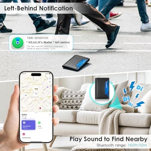 for Magsafe Wallet with Find My,6 Cards Holder,RFID Blocking,Strongest Magnetic Wallet for iPhone 17/16/15/14/13/12 Series,Not for 13/12 Mini,Leather magnetic card holder with Finder Tracker,Black - Thumbnail 2