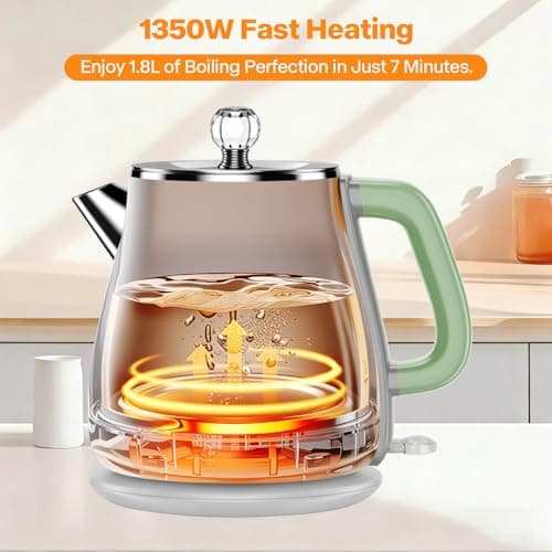 Arcblin Electric Kettle 1.8L, Retro Electric Kettle for Boiling Water, 1350W Fast Boil, Stainless Steel Interior, BPA-Free, Auto Shut Off, Boil-Dry Protection, Sage Green - Thumbnail 3