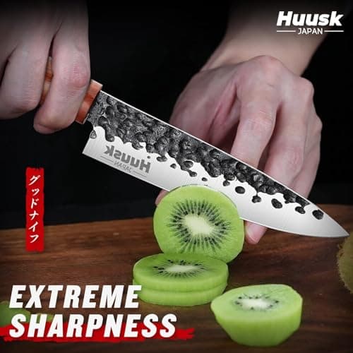 Huusk Japanese Paring Knife 5", Hand Forged Fruit Knife, High Carbon Steel Utility Kitchen Knives, Japanese Petty Chef Knives with Rosewood Handle, Small Peeling Knifes for Vegetable, Christmas Gifts - Thumbnail 3