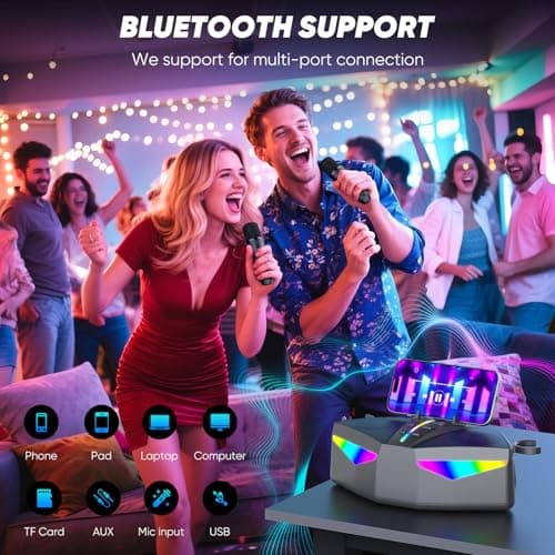 RayangSound Karaoke Machine,Real 35W Portable Speaker,8H Long Time, 2Rechargeable Wireless Microphones,LED,Karaoke Machine for Adults & Kids,BT/FM/USB/TF/AUX,for Home Party/Outdoors(CHJ161-SilverGray) - Thumbnail 2