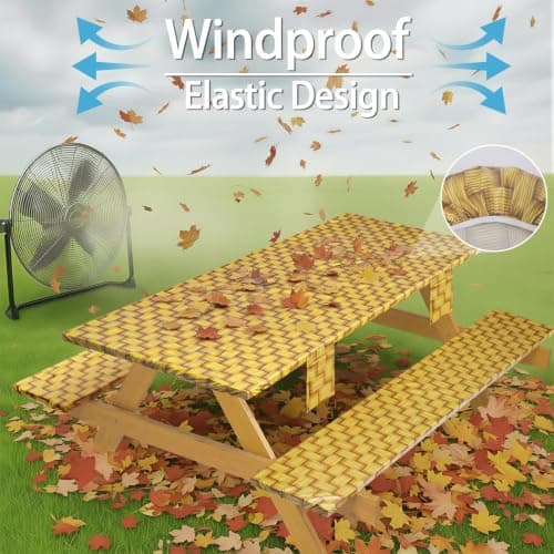 memKiya Fitted Picnic Table Cover with Chair Covers Elastic Water Resistant Camping Tablecloth for 6 Foot Rectangle Tables Garden Patio Outdoor Organization Road Trip Hiking Motorhome Essential Gift - Thumbnail 4