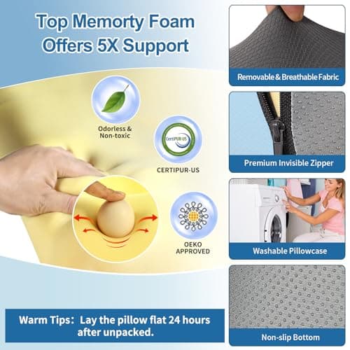 Reading Pillow for Sitting in Bed,22" H Back Support Pillow for Sitting up,Back Rest & Lumbar Support Pillows with Arms, Bed Rest Chair Cushion,Chaise Lounges Reclining,Gaming,Work,Resting(Grey&Blue) - Thumbnail 6