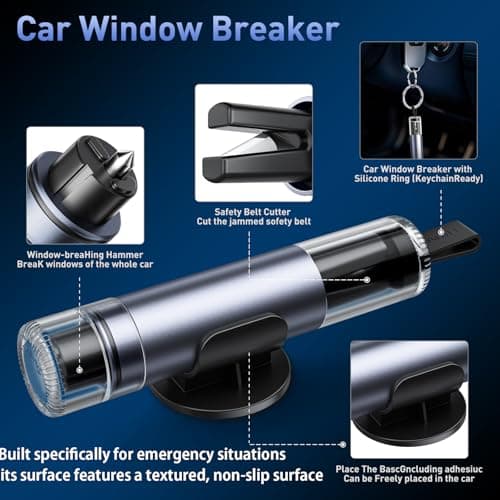 SKINNYON 3-Pack Car Safety Hammer Seatbelt Cutter, 2026 Upgraded Transparent Lid Window Breaker Seatbelt Cutter Underwater, 2 in 1 Emergency Keychains car Window Breaker Tool, New Car Accessories - Thumbnail 6