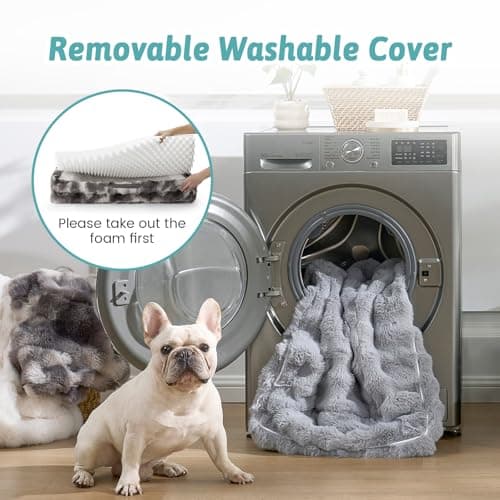 COZY KISS Orthopedic Dog Bed for Medium Small Size Dog, Soft and Warm Faux Fur Sofa for Pet Up to 40 lbs, Foam Bolster Anti-Slip Couch with Washable Removable Cover, M 30x20x6.5 inch, Tie Dye Grey - Thumbnail 6