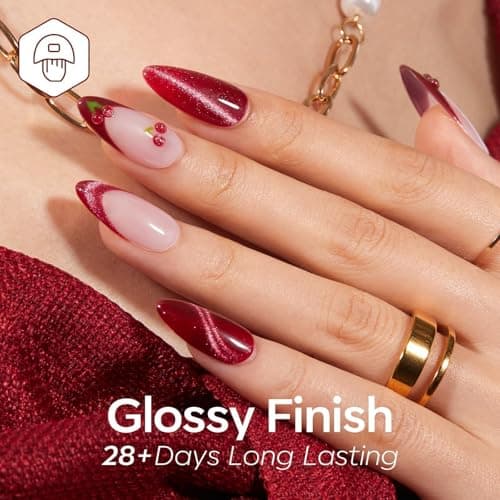 modelones Red Gel Nail Polish Set 6 Colors Burgundy Cherry Dark Red Cat Eye Glitter Color Changing 2026 Spring Hema&TPO Free Gel Polish Kit with Magnet Soak Off Nail Art DIY Gifts - Thumbnail 4