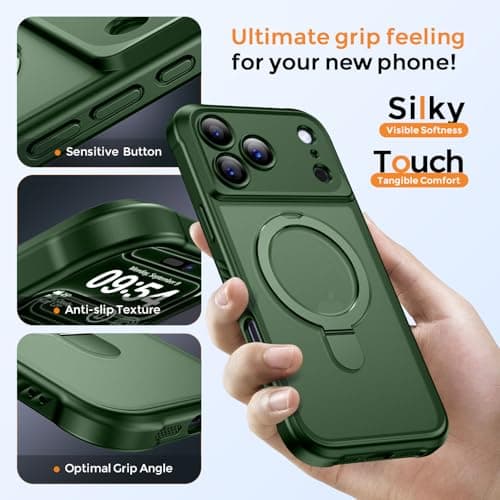 MOCCA Design for iPhone 17 Pro Case, Compatible with Magsafe [Premium Invisible Magnetic Ring Stand] [Military Drop Protection] Full Camera Guard Translucent Matte Slim Phone Cover 6.3",Dark Green - Thumbnail 6