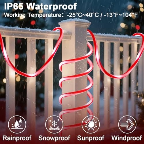 HELESIN 101FT 620LED Candy Canes Rope Lights with 8 Lighting Modes, Candy Cane Christmas Lights Waterproof Christmas Lights Decoration for Party Garden Yard Halloween Holiday Tree Decoration - Thumbnail 5