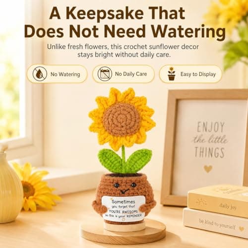 3 Pcs Crochet Sunflower Thank You Gifts, Graduation & End of Year Teacher Gifts from Students, Positive Handmade-Style Sunflower Dolls for Teachers, Mentors, Coworkers, Mom, Friends, Desk Decor - Thumbnail 5