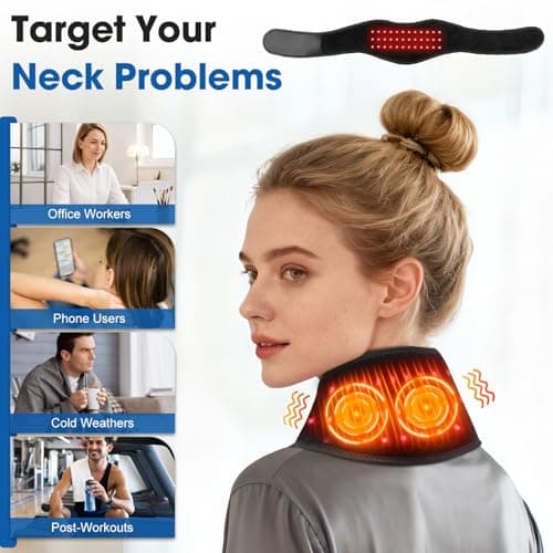 Cordless Neck Heating Pad for Pain, Neck Massager with 660nm 850nm Red Light, Neck Heating Pad for Pain Electric, Heated Neck Brace Wrap for Soreness Stiffness Pain Relief - Thumbnail 6