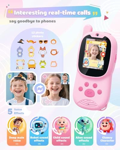 Eveedo Video Walkie Talkies for Kids,2 Pack Rechargeable Kids Walkie Talkies Can Send Message,Christmas Birthday Gifts for Kid Age 3-12,Portable Toddler Toy for 4 5 6 7 8 9 Year Old Girl Boy Pink/Blue - Thumbnail 3
