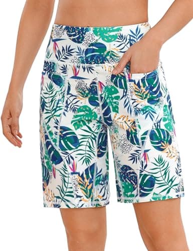 Quenteen Women's Athletic Long Shorts with Pockets High Waisted Bermuda Shorts for Women Walking Running Casual - Image 1