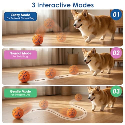 Interactive Dog Ball Toy for Medium Large Dogs, Durable E-TPU Bouncing Ball with Rechargeable Battery, Waterproof for Outdoor Play, Keeps Dogs Engaged (Orange) - Thumbnail 3