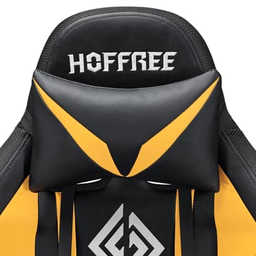 HOFFREE RGB Gaming Chair with Speakers Massage Computer Gaming Chair with LED Lights and Footrest High Back Video Game Chair for Adults Yellow and Black - Thumbnail 6
