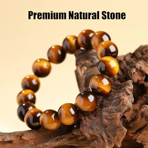 PNNY AMDA Natural Gemstone Bracelets: Handmade Unisex Tiger's Eye 8MM Beaded Stretch Bracelet - Energy Healing and Protection SL-BS-TIG8MM - Thumbnail 3