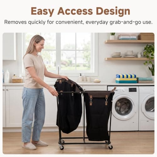 StorageWorks 390L Extra Large Laundry Hamper with Wheels, Laundry Basket with Wheels 2 Sections, Clothes Sorter Cart with Divider for Hotel, Home, Black, 1-Pack - Thumbnail 6