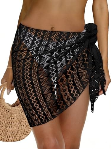 Womens Beach Sarong Wraps Lace Bikini Swimsuit Coverup Summer Hollow Out Bathing Suit Cover Up Casual Swimwear 2026 (Black) - Image 1