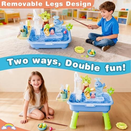 Toddler Water Table for 1-3 Year Old - Upgraded Electric Pump Water Toys, Outdoor Sensory Play Sand & Water Table, Kitchen Sink Toy with Running Water & Fishing Game, Summer Gifts for Boys Girls,Blue - Thumbnail 3