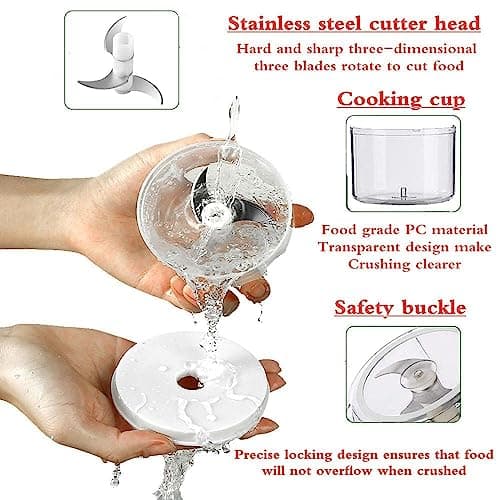 250ML Electric Garlic Chopper, Mini Portable Veggie Choppers, Garlic Grinder Masher Onion Chopper, Blender to Vegetable, Wireless Food Processor for Ginger, Chili, Fruit, Meat, etc - Thumbnail 6