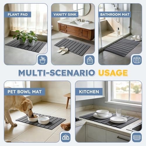 Osumlee Large Foldable Stone Bath Mat,Diatomaceous Earth with Non-Slip and Super Absorbent, Dry Mat with Quick Dry for Bathroom,Easy to Clean（23.6" Lx15.35 W,Dark Grey） - Thumbnail 5
