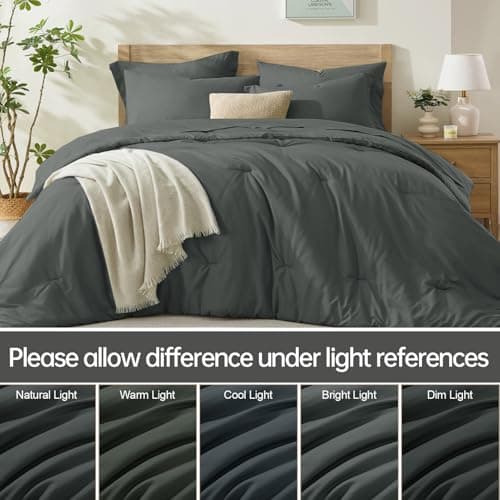 Homelike Moment Queen Comforter Set with Sheets, 7 Piece Grey Comforter Set Queen Size, Full Size Bed in a Bag Lightweight and Machine Washable - Thumbnail 6