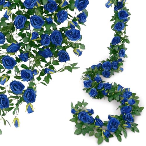 U'Artlines 3 Pack Artificial Royal Blue Rose Vines Floral Garlands Total 19.5 Ft Fake Vine Silk Flower Garland for Indoor Outdoor Home Wedding Arch Garden Wall Decoration - Image 1