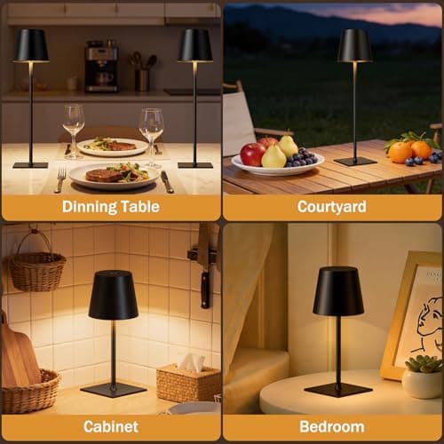 Kakanuo Black Cordless Rechargeable Table Lamp, 2 Pack Portable Desk Lamp with 5000mAh Battery, Touch Control Stepless Dimming, Wireless Night Light for Dining, Outdoor Camping, Coffee Shop - Thumbnail 6