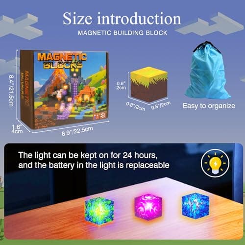 HEJIHUI 200 PCS Magnetic Building Blocks with Light Cube - STEM Educational Toys with Storage Bag for Kids 3+ (Volcano Theme) - Thumbnail 4