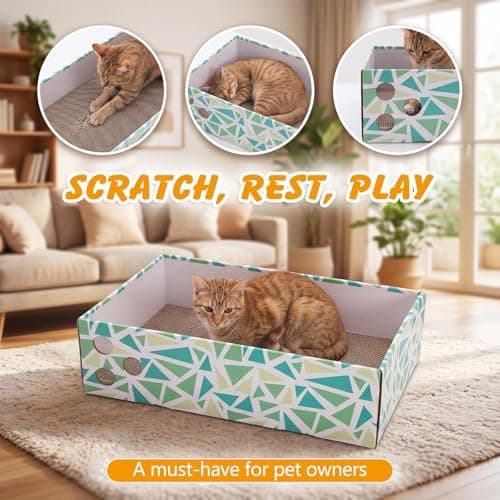 Cat Scratch Pad with Box, 5 Packs in 1 Cat Scratcher Board for Indoor Cats, Reversible Heavy-Duty Corrugated Scratching Board for Cats, Medium and Small Cats, Furniture Protection - Thumbnail 6