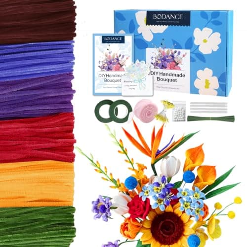 BODANCE 600Pcs DIY Pipe Cleaner Flower Bouquet Kit with Gift Box, Pastel Chenille Stems Craft Bulk for Kids & Adults, Floral Tape Stems Included, Handmade Forever Flowers Art Craft Supplies (Drak) - Image 1
