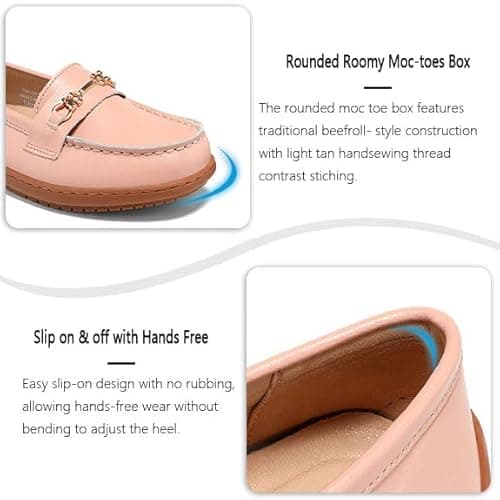 BEAUSEEN Women's Flat Penny Loafer with Leather Breathable Ladies Shoes for Long Time Standing Pink,8 US - Thumbnail 4