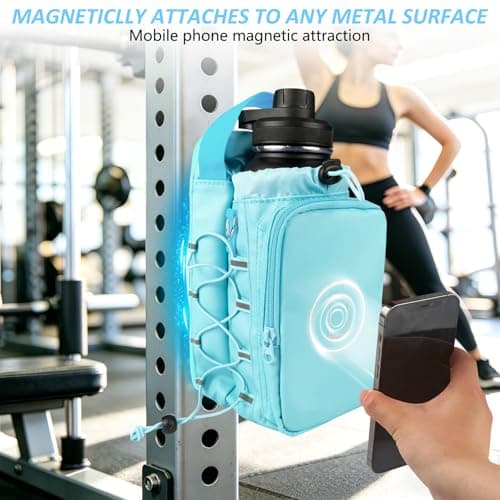 JACZZO Magnetic Gym Bag, Water Bottle Holder,Hands-Free Phone Mount,Gym Gifts for Women and Men (Blue) - Thumbnail 2