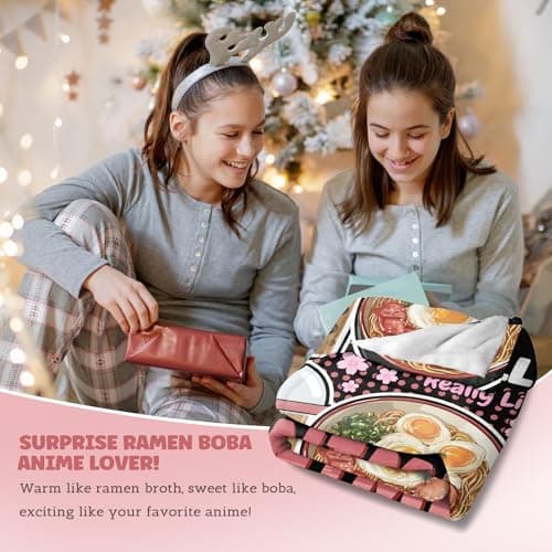 Ramen Anime Bubble Tea Blanket for Kids Teen Girl Gifts, Soft Flannel Throw, Cute Kawaii Stuff Birthday Gift for Women, Lightweight Cozy Fleece Blankets Decor Room Bed Sofa-60x80inches - Thumbnail 2