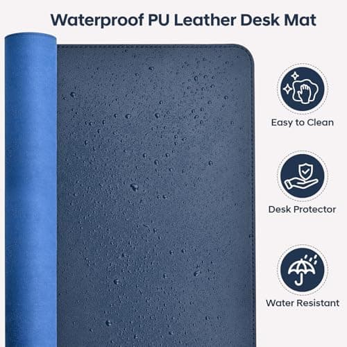 Yuwiiuuo Leather Desk Pad Protector, Office Desk Mat, Large Mouse Pad, Non-Slip PU Leather Desk Blotter, Waterproof Computer Desk Writing Pad for Office and Home (Dark Blue, 31.5" x 15.7") - Thumbnail 5