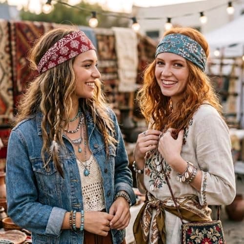 Tobeffect Headbands for Women Boho Bandana Headband: Wide Head Bands for Women's Hair Non Slip for Summer Beach, Fashion Thick Hairband 8 Pack - Thumbnail 6