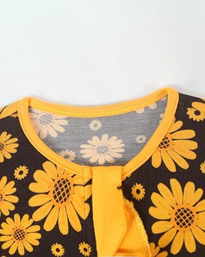 Joonberry Unisex Baby Bamboo Viscose Long Sleeve Romper, Cute Prints Zipper Footless Jumpsuit, Toddler One-Piece Outfits(Sunflower, 8-12M) - Thumbnail 3