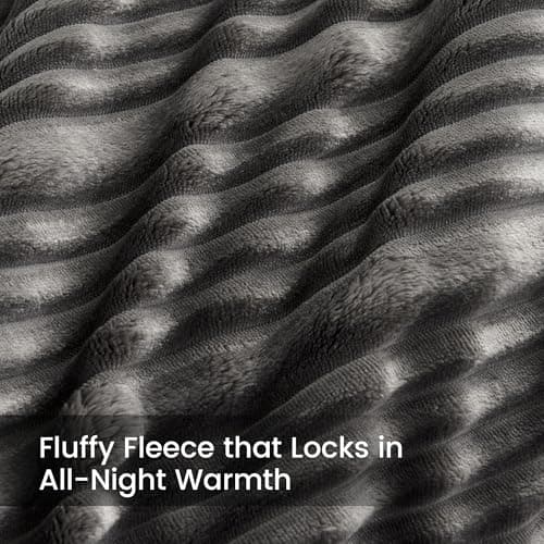 Amélie Home Luxury Flannel Fleece King Size Comforter Set,Soft Warm Striped Plush Bedding Set for Winter, 3 Pieces, 1 Cozy Comforter with 2 Pillowcases, Charcoal Gray, 106"x90" - Thumbnail 4