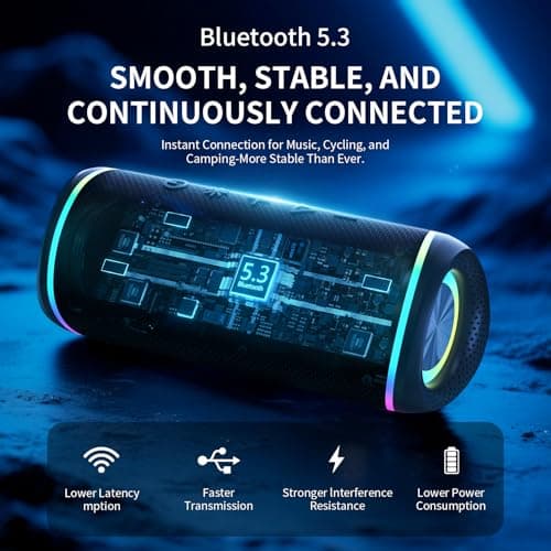 IHE Bluetooth Speaker - HD Sound, IPX5 Waterproof, Up to 20H Playtime, TWS Pairing, BT 5.3, Portable Wireless Speaker for Home, Party, Beach & Outdoor, Black - Thumbnail 4