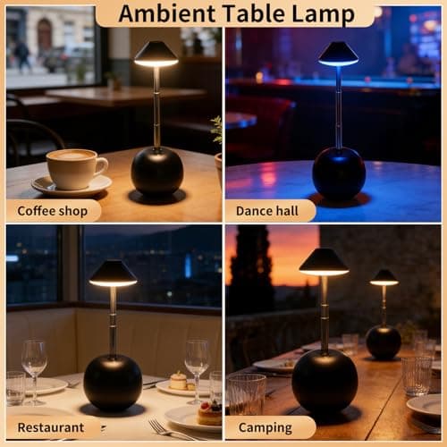 UMLAEN Rechargeable LED Table Light, Tumbler Cordless Table Lamp with 3 Colors & 7 RGB Stepless Dimmable Touch Control Lamps for Patio Restaurant Dining Home Bars (Black) - Thumbnail 6