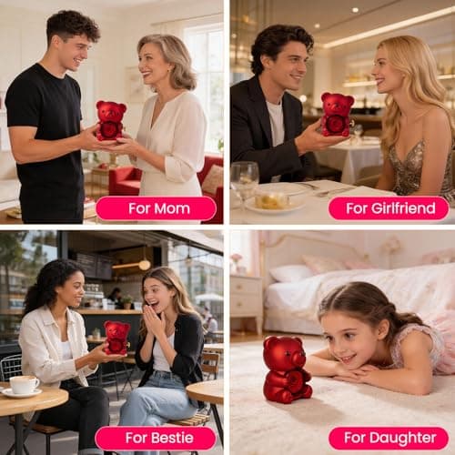 mountova Teddy Bear with Preserved Rose Flower in Bear with Necklace and Box for Women Romantic Bear Roses Gifts for Valentines Mothers Day Anniversary Day Birthday (Red) - Thumbnail 6