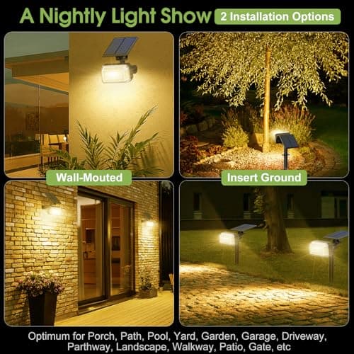 WENATY 102 LED Solar Spot Lights Outdoor Waterproof IP65, Adjustable Landscape Spotlights, [8 Pack/4 Modes] Auto On/Off Solar Powered Flood Lights for Outside Yard Garden Wall Pathway (Warm White) - Thumbnail 6