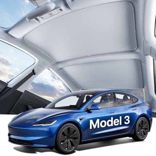 Nmoiss Tesla New Model 3 Roof Sunshade (2024–2026) Double-Layer Heat Block Sunroof Shade, Ice-Cooling Reflective Fabric, 99% UV Protection, Tesla Model 3 Highland Accessories Grey