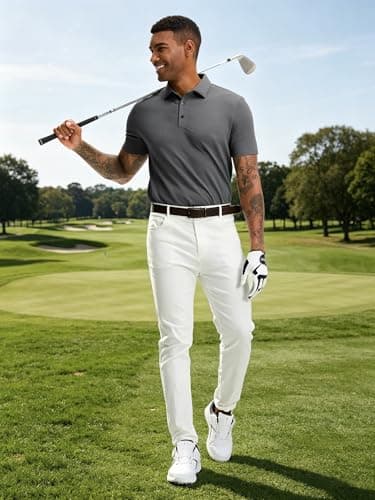 JEMLDL Men's Jacquard Collared Short Sleeve Polo Shirts Breathable Summer Breeze Golf Polo Shirts Dark Gray XXL - Thumbnail 3