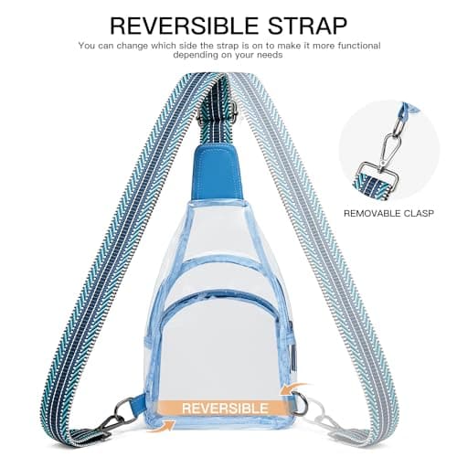 LATMAP Clear bags Stadium Approved Crossbody Fanny Pack Sling Bag Backpack Purses for Women Men for stadium events Unisex Blue - Thumbnail 6