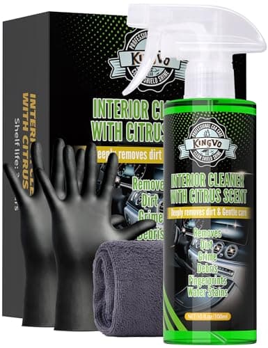 Car Interior Cleaner Spray, Multipurpose Leather Seat Cleaner Upholstery Car Cleaning Kit with Citrus Flavor Auto Dashboard Vinyl Detailing Supplies Kit,10 OZ
