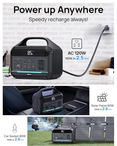 DARAN Portable Power Station 600W(1200W Surge) - 288Wh(90,000mAh) Solar Generator LiFePO4 Battery with AC DC Outlets, 8.3LB Portable Charging Station for Camping, RV, Home, Emergency (Solar Optional) - Thumbnail 4