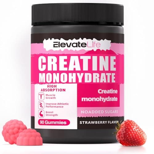 NSFCertified Creatine Monohydrate Gummies 5000mg for Men & Women, Chewables Creatine Monohydrate for Muscle Strength, Muscle Builder, Energy Boost, Pre-Workout Supplement(90 Count)-Strawberries