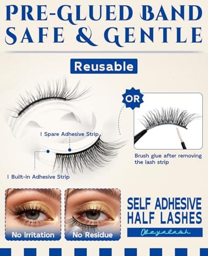 Obeyalash Waterproof Self Adhesive Eyelashes,Half Eyelashes 6-14mm, 5 Pairs Natural Look Stick on False Eyelashes, No Glue Needed, Wispy Glueless Lashes Reusable and Comfortable (M874) - Thumbnail 3