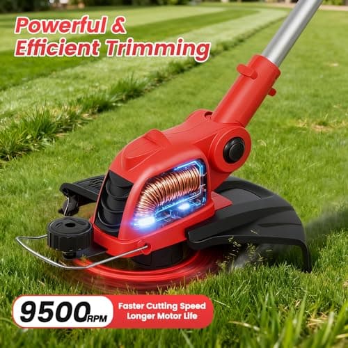 21V Weed Wacker Cordless String Trimmer with 2x4.0Ah Batteries & Fast Charger, 12" Automatic Feed Grass Trimmer, 2-in-1 Electric Weed Eater for Garden Edge Lawn Tool - Thumbnail 6
