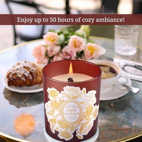 Cinnamon Ginger Blossom Wood Wick Candle for Home Scented | 10.6 oz Large Soy Candle | Cinnamon Spiced Ginger Scented Candles | Aromatherapy Relaxation Candles | Gift for Women & Men - Thumbnail 4